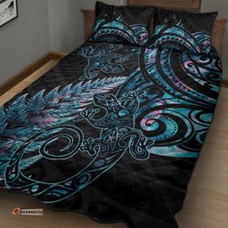 New Zealand Lizard Quilt Bed Set Silver Fern Aotearoa Maori With Paua Shell