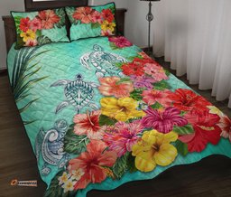 Turtle Polynesian Quilt Bed Set Hibiscus Colorful 06