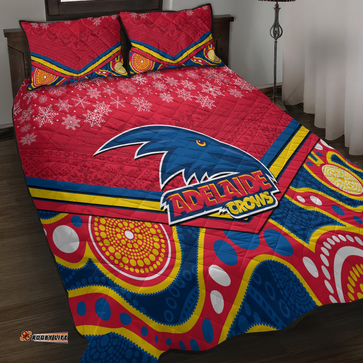 Adelaide Crows Football Christmas Quilt Bed Set Merry Xmas Mix Aboriginal Art