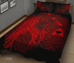 Hula Girl Hibiscus Map Quilt Bed Set Red HW01