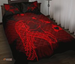 Hula Girl Hibiscus Map Quilt Bed Set Red HW01