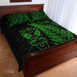 New Zealand Haka Rugby Maori Quilt Bed Set Silver Fern Vibes Green