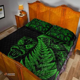 New Zealand Haka Rugby Maori Quilt Bed Set Silver Fern Vibes Green