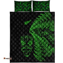 New Zealand Haka Rugby Maori Quilt Bed Set Silver Fern Vibes Green