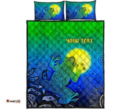 Custom Aboriginal Quilt Bed Set Indigenous Frog Blue