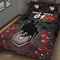 Custom Personalised St. George Illawarra Dragons ANZAC Quilt Bed Set Indigenous Vibes Black