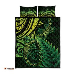 New Zealand Lizard Quilt Bed Set Silver Fern Aotearoa Maori Green Version