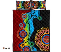 Quilt Cover Set, Aboriginal Dot Painting Indigenous Circle Patterns Blue Dream