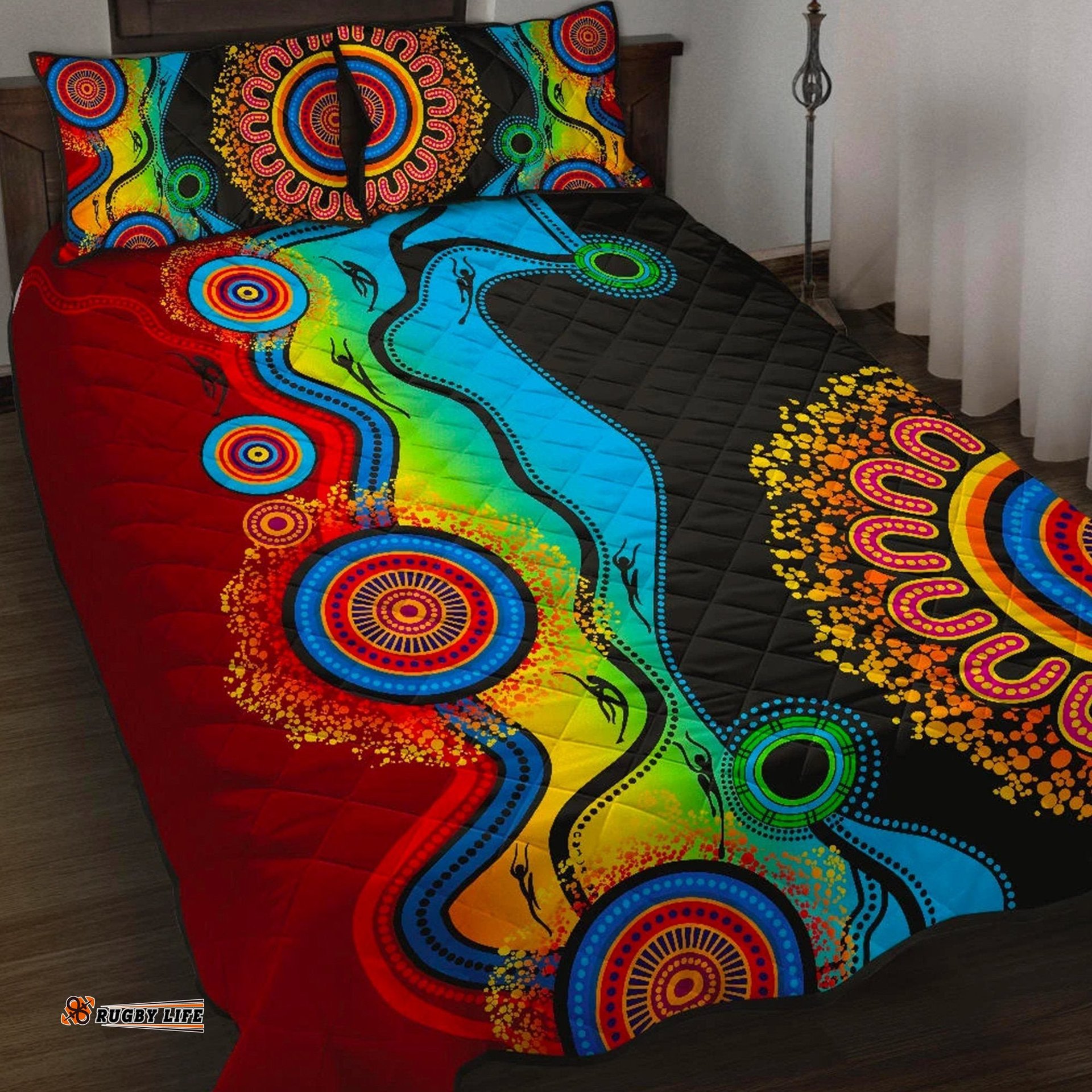 Quilt Cover Set, Aboriginal Dot Painting Indigenous Circle Patterns Blue Dream