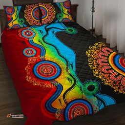 Quilt Cover Set, Aboriginal Dot Painting Indigenous Circle Patterns Blue Dream