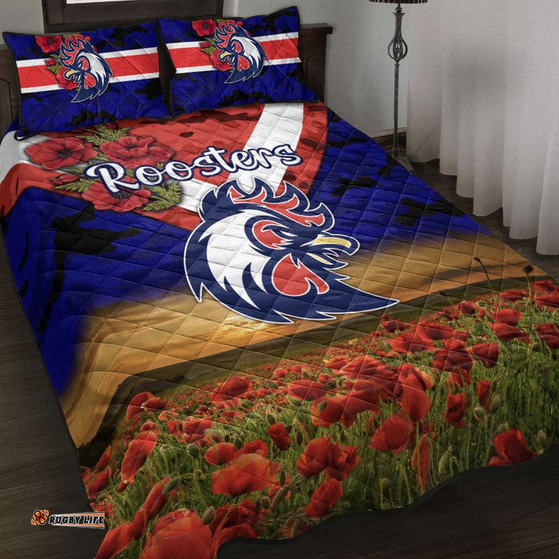 Sydney Roosters ANZAC Quilt Bed Set Poppy Flowers Vibes Blue