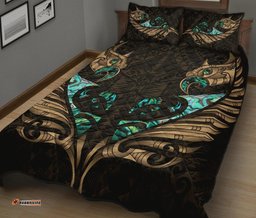 New Zealand Quilt Bed Set Manaia Paua Fern Wing Gold