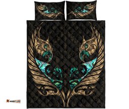 New Zealand Quilt Bed Set Manaia Paua Fern Wing Gold