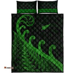 New Zealand Rugby Maori Quilt Bed Set Silver Fern Koru Vibes Green