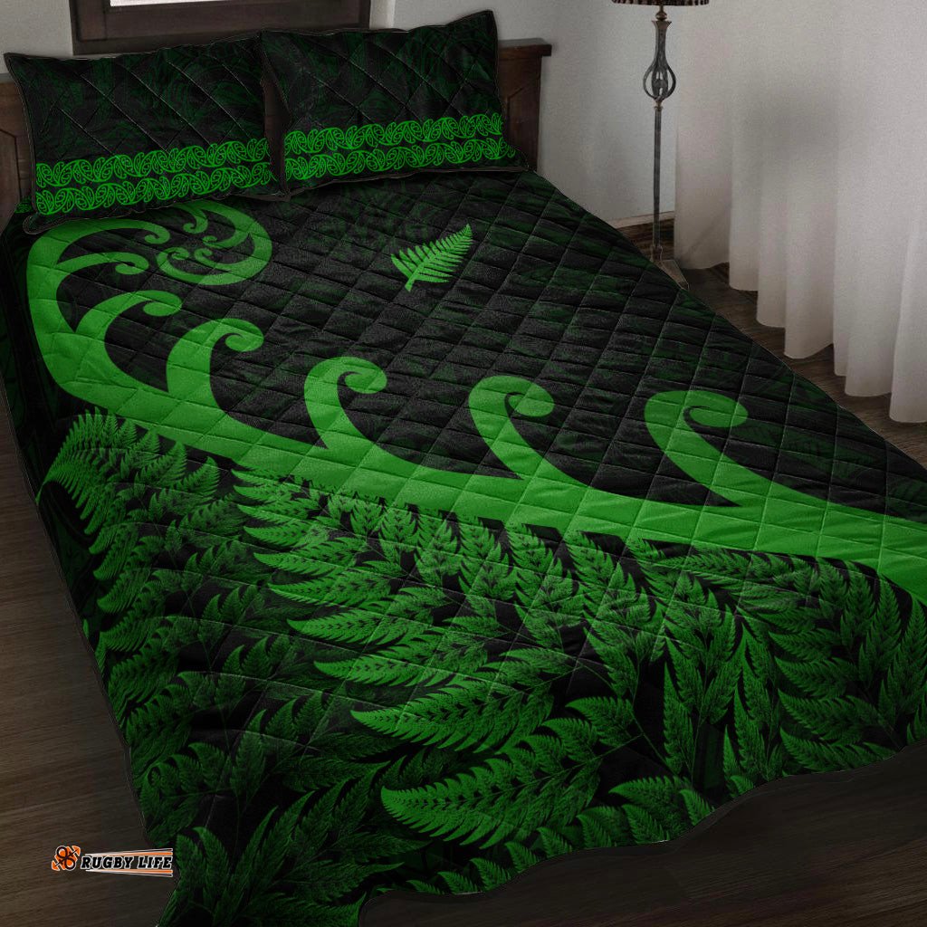 New Zealand Rugby Maori Quilt Bed Set Silver Fern Koru Vibes Green