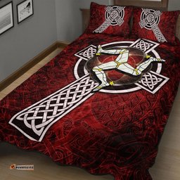 Isle Of Man Celtic Quilt Bed Set Celtic Cross and Triskele Skew Style