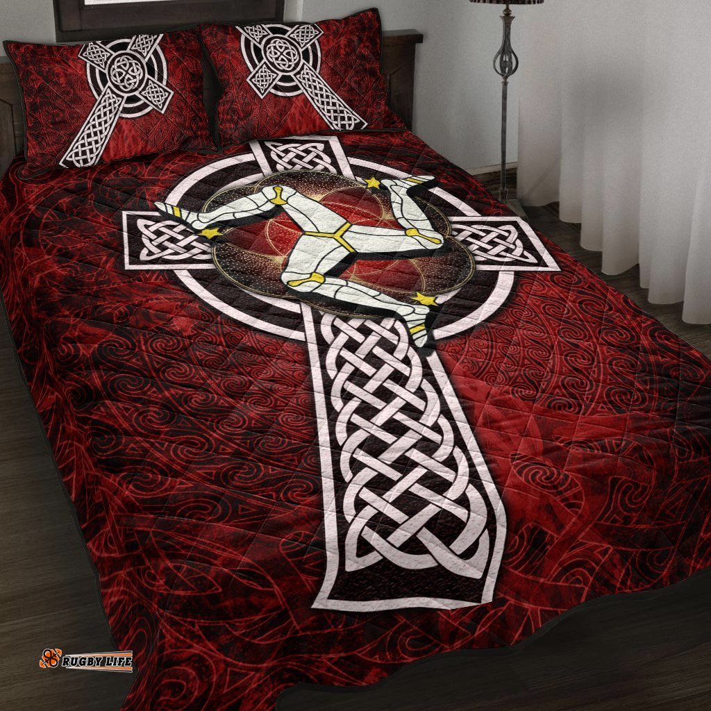 Isle Of Man Celtic Quilt Bed Set Celtic Cross and Triskele Skew Style