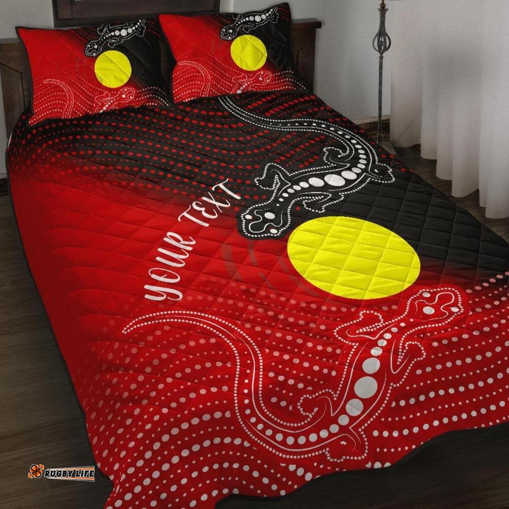 Custom Aboriginal Quilt Bed Set Two Indigenous Lizard