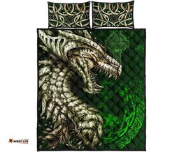 Ireland Celtic Quilt Bed Set Dragon and Claddagh Cross
