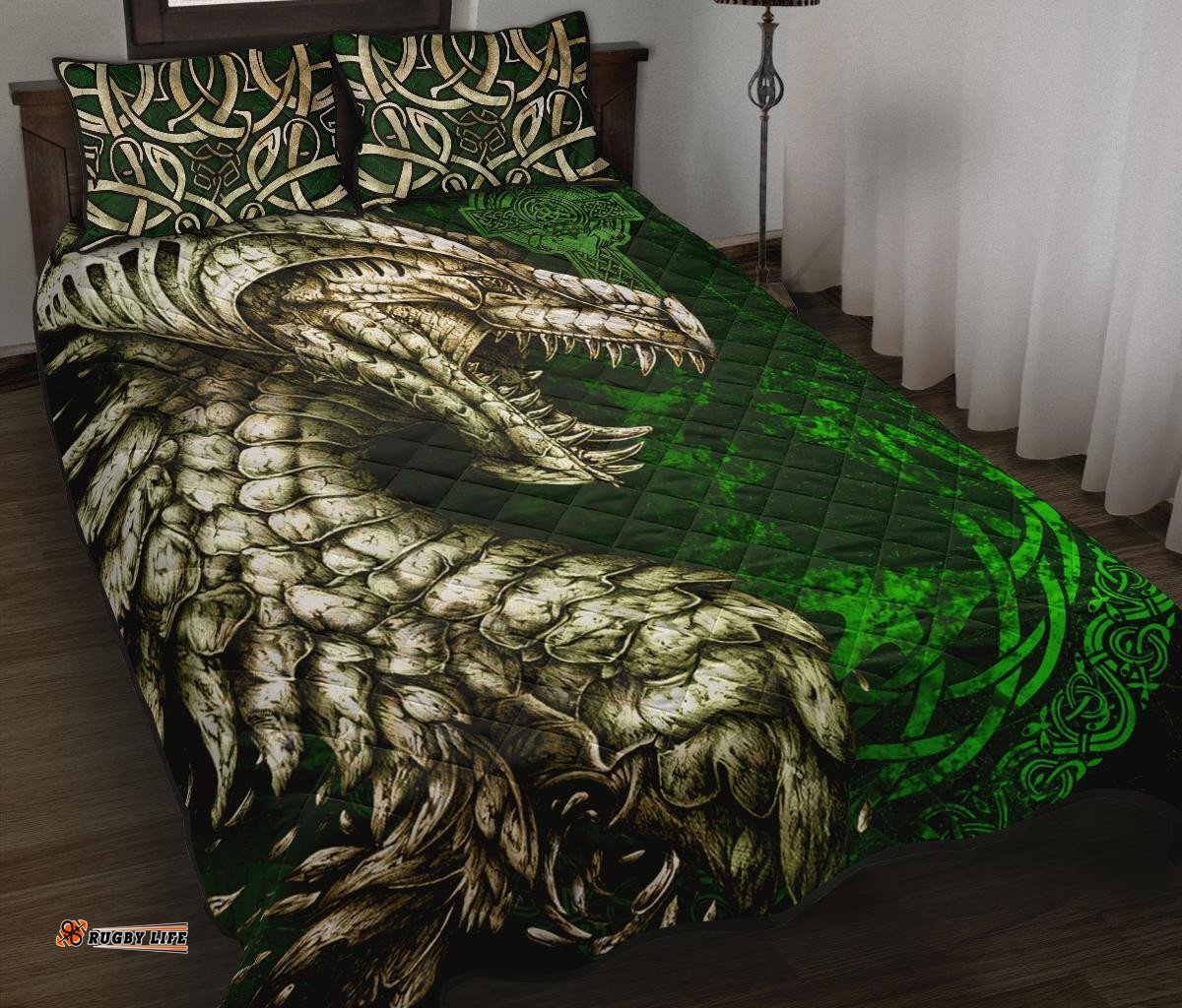 Ireland Celtic Quilt Bed Set Dragon and Claddagh Cross