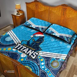 Titans Rugby Christmas Quilt Bed Set Merry Xmas Mix Aboriginal Art
