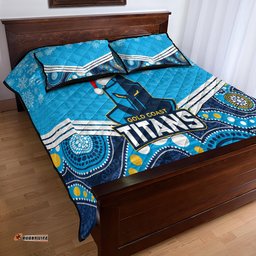 Titans Rugby Christmas Quilt Bed Set Merry Xmas Mix Aboriginal Art