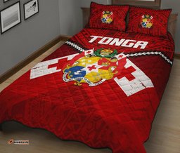 Tonga Rugby Quilt Bed Set Polynesian Tattoo Seashore