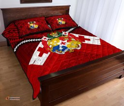 Tonga Rugby Quilt Bed Set Polynesian Tattoo Seashore