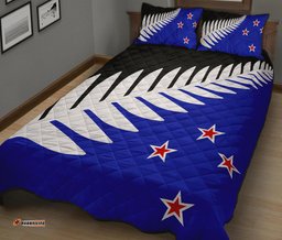 New Zealand Flag Silver Fern Black, White Blue Quilt Bedding Sets