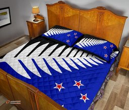 New Zealand Flag Silver Fern Black, White Blue Quilt Bedding Sets