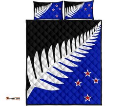 New Zealand Flag Silver Fern Black, White Blue Quilt Bedding Sets