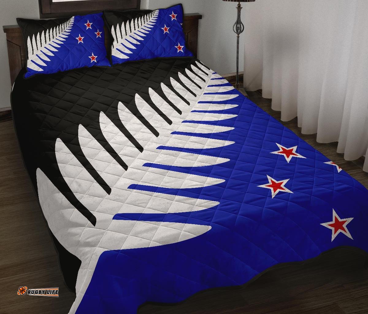New Zealand Flag Silver Fern Black, White Blue Quilt Bedding Sets