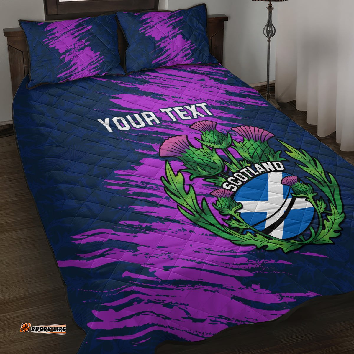 Custom Scotland Rugby Quilt Bed Set 2024 Six Nations Go Scottish Thistle