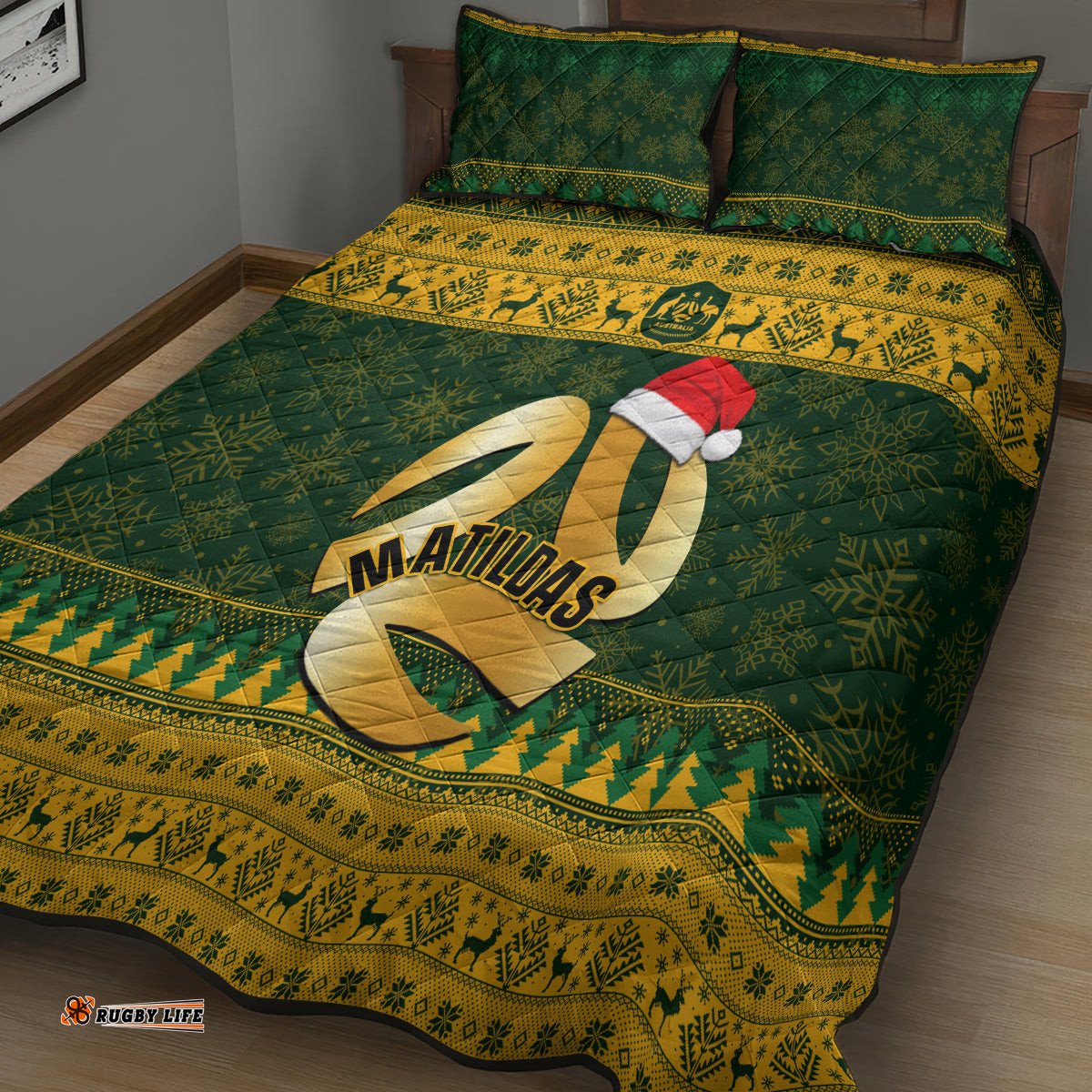 Australia Matildas Christmas Quilt Bed Set Merry Xmas National Color