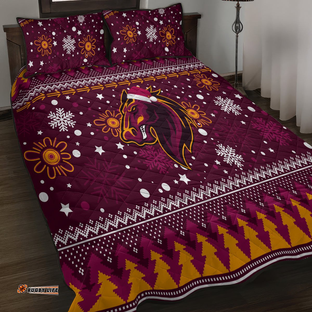 Broncos Rugby Quilt Bed Set Heart Of All Queenland Christmas Vibe Unique