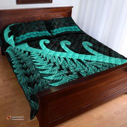 New Zealand Rugby Maori Quilt Bed Set Silver Fern Koru Vibes Turquoise