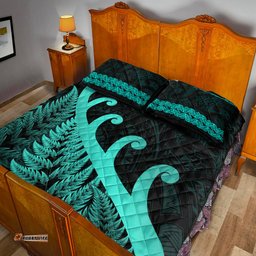 New Zealand Rugby Maori Quilt Bed Set Silver Fern Koru Vibes Turquoise
