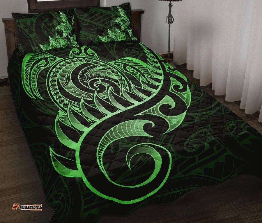 Quilt Bed Set New Zealand Aotearoa Maori Turtle Silver Fern Green HW01
