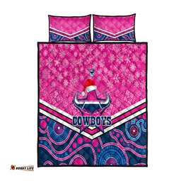 Cowboys Rugby Christmas Quilt Bed Set Merry Xmas Mix Aboriginal Art Pink Version