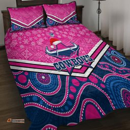 Cowboys Rugby Christmas Quilt Bed Set Merry Xmas Mix Aboriginal Art Pink Version