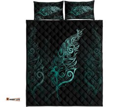 Light Silver Fern New Zealand Quilt Bed Set Turquoise