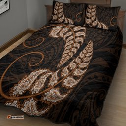 Brown New Zealand Paisley Silver Fern Quilt Bed Set Aotearoa Maori