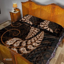 Brown New Zealand Paisley Silver Fern Quilt Bed Set Aotearoa Maori