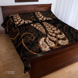 Brown New Zealand Paisley Silver Fern Quilt Bed Set Aotearoa Maori