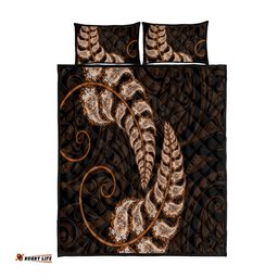 Brown New Zealand Paisley Silver Fern Quilt Bed Set Aotearoa Maori