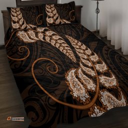 Brown New Zealand Paisley Silver Fern Quilt Bed Set Aotearoa Maori