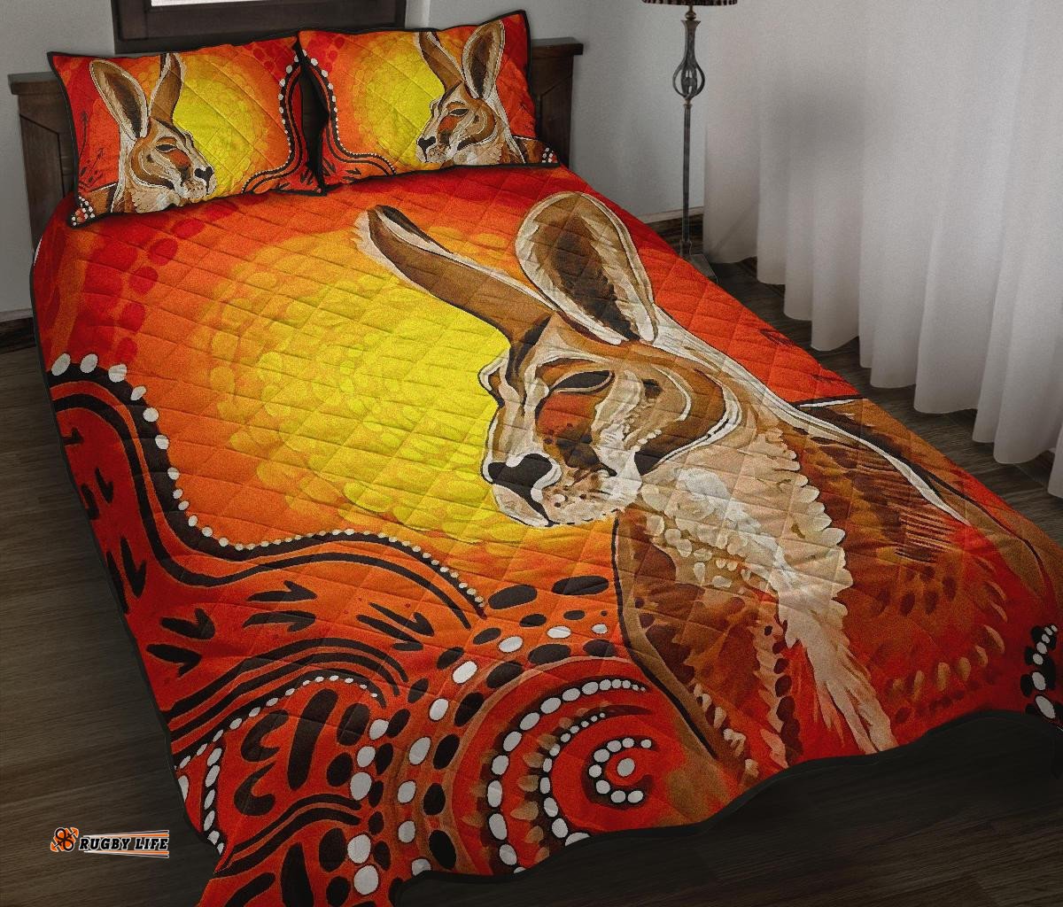 Aboriginal Quilt Cover Set, Kangaroo Patterns Sun Dot Painting