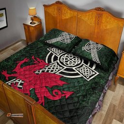 Wales Celtic Quilt Bed Set Celtic Cross and Cymru Skew Style