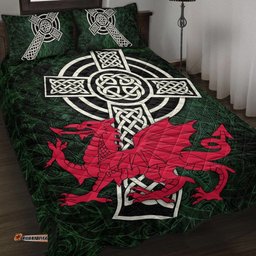 Wales Celtic Quilt Bed Set Celtic Cross and Cymru Skew Style