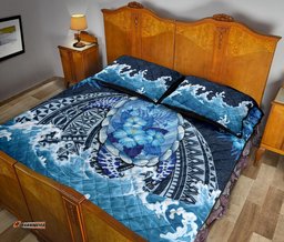 Polynesian Turtle Hibiscus The Blue Sea Quilt Bed Set